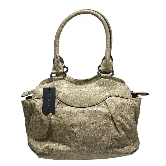 Vtg Guess Ivory Crocodile Print Embossed Faux Leather w Top Handle Bag, Y2K - Picture 2 of 6